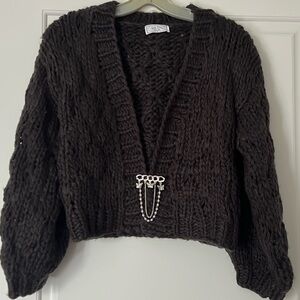 Sage Dark Brown Chunky Knit Cardigan